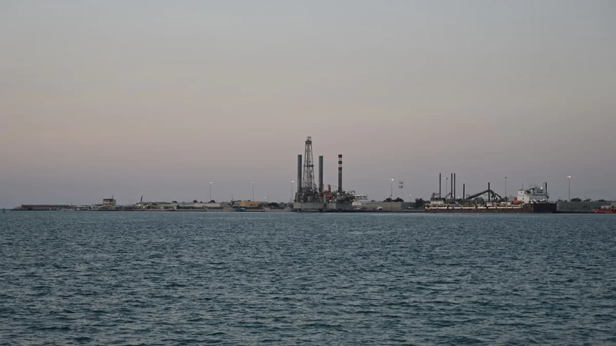 Industrial structures on the coast with the ocean.