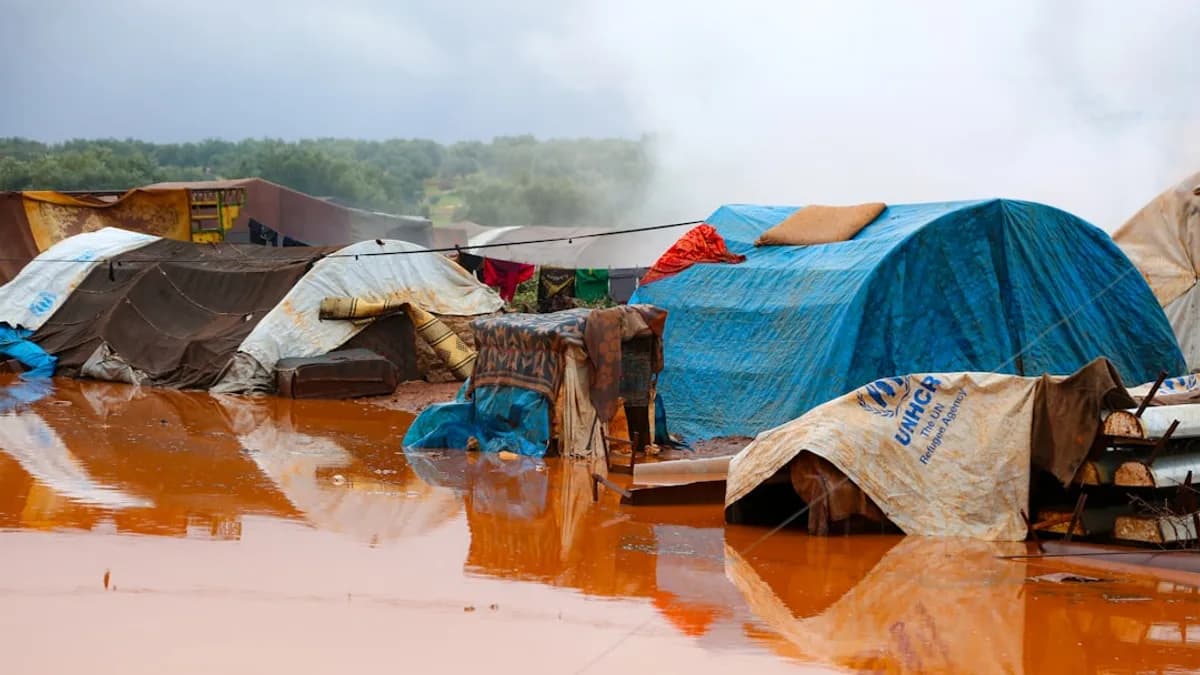 A bunch of tents that are in the water