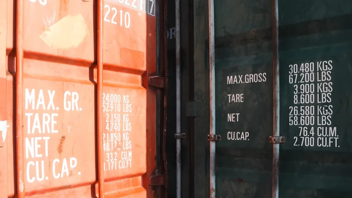 A close up of a bunch of cargo containers