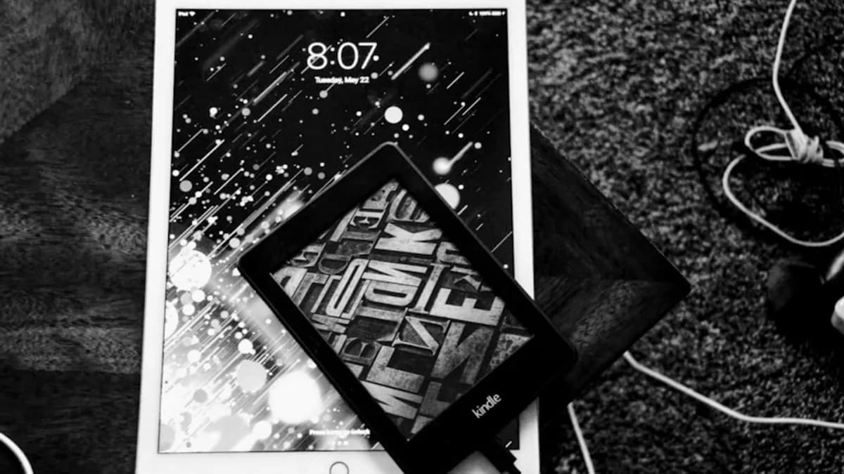 grayscale photography of iPad turned-on