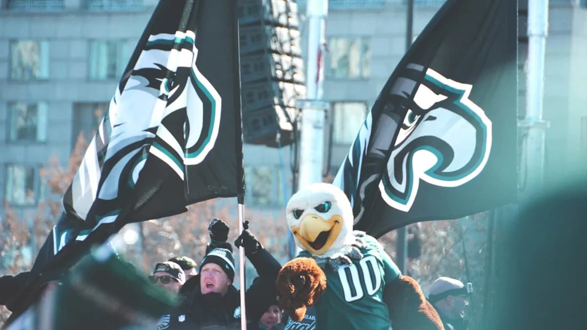 two Philadelphia Eagles flags