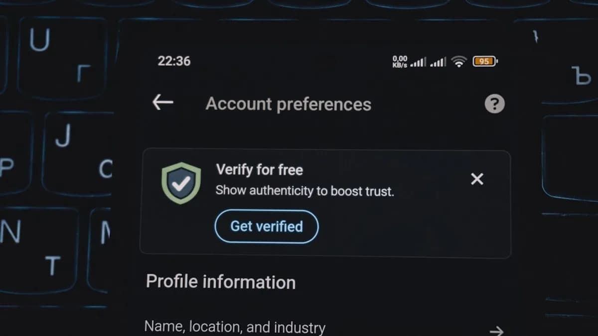 Account preferences screen with verification prompt