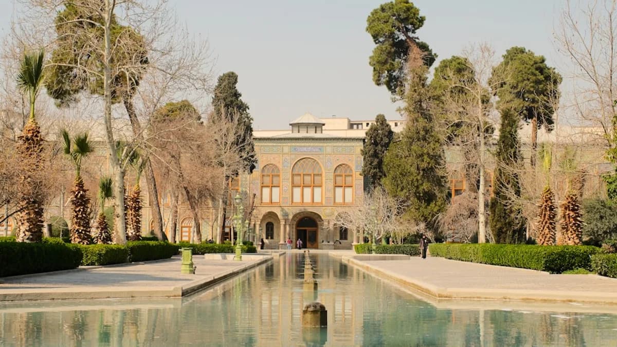A beautiful palace and reflecting pool in iran.