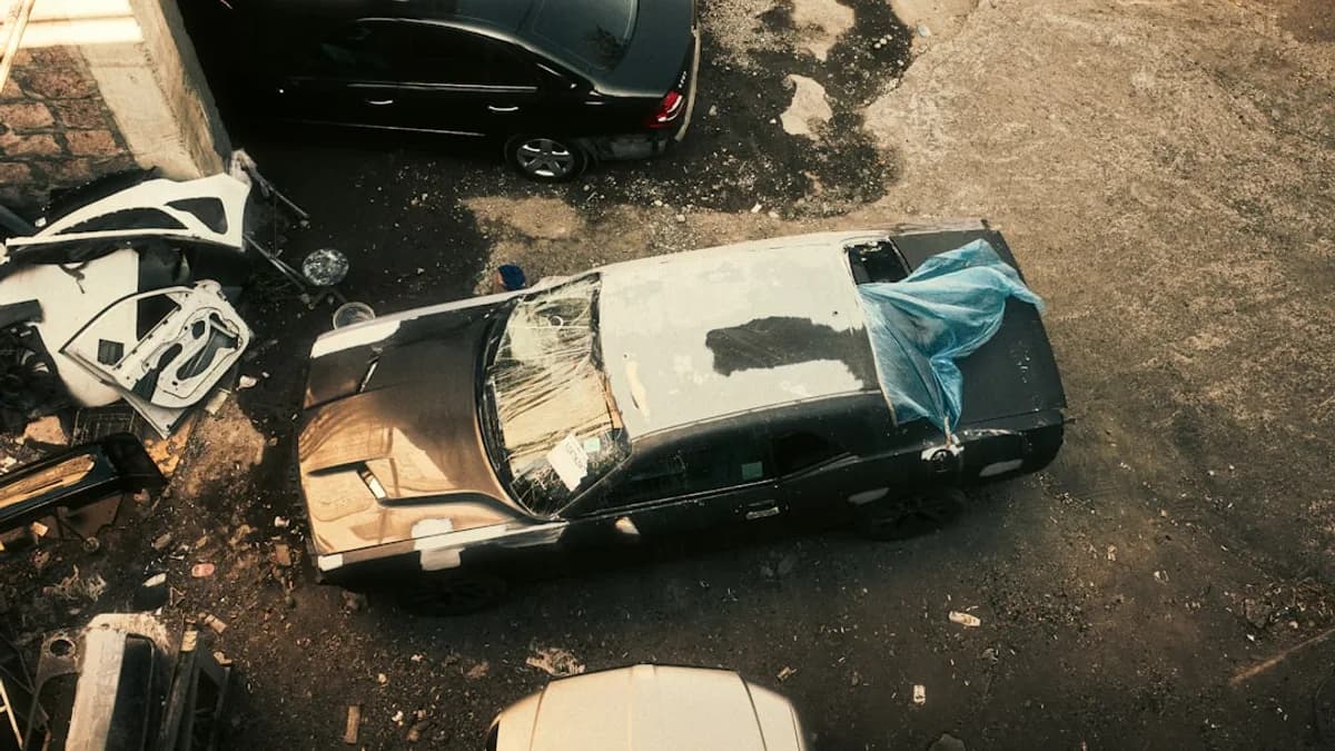 a car that is sitting in the dirt