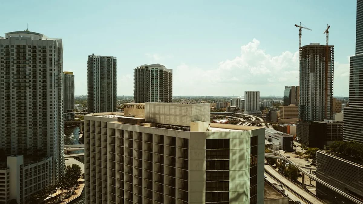 a view of a city from a high rise building