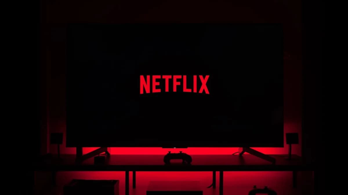 flat screen television displaying Netflix logo