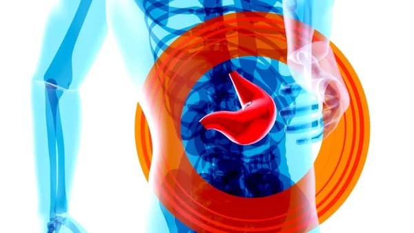 a man with a stomach pain in the shape of a circle