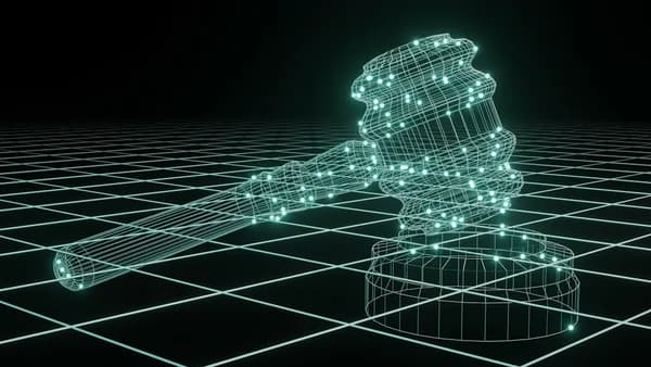 a 3d image of a judge's hammer on a black background