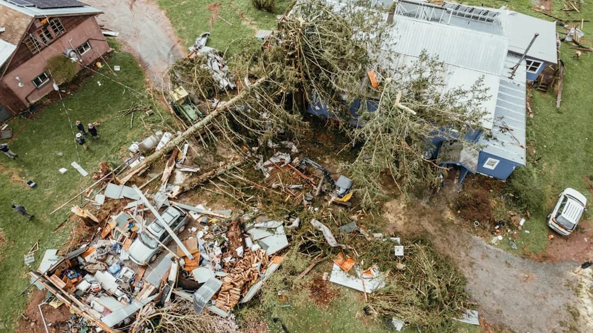 an aerial view of a house that has been destroyed