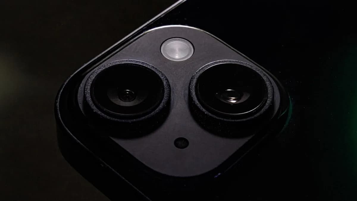 Close-up of a smartphone camera lens system.