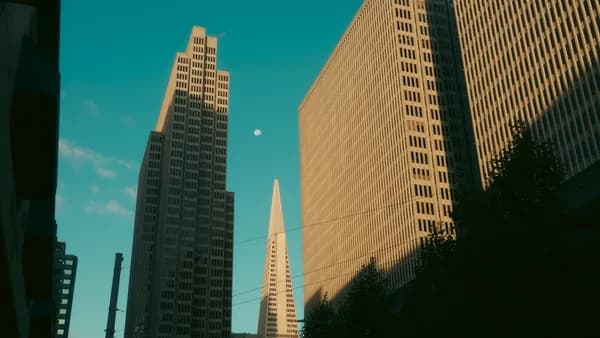 Modern skyscrapers against a clear blue sky