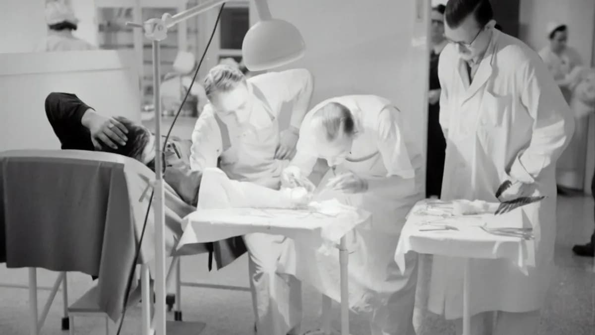 grayscale photography of three person standing beside table
