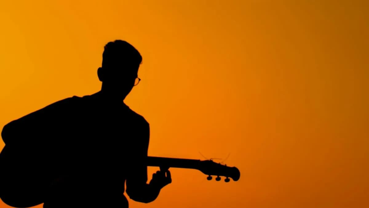 silhouette of person playing guitar