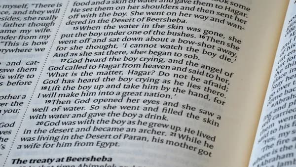 Close-up of an open book with text.