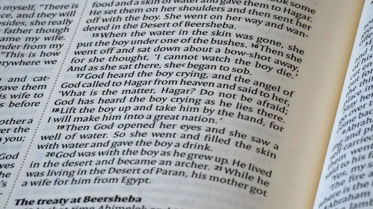 Close-up of an open book with text.