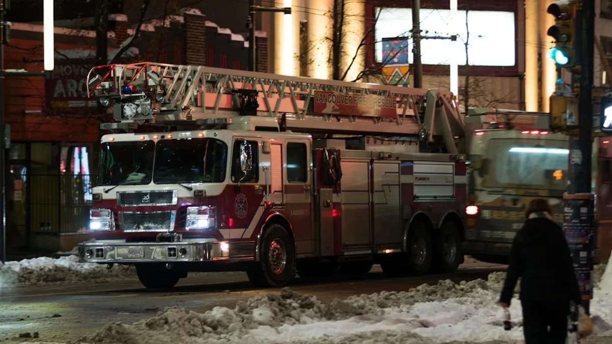 a fire truck is parked on the side of the road