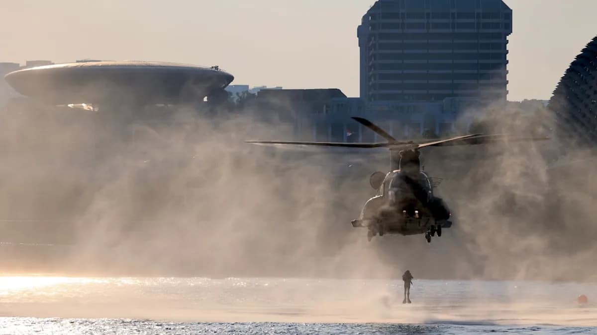 a plane flying over water