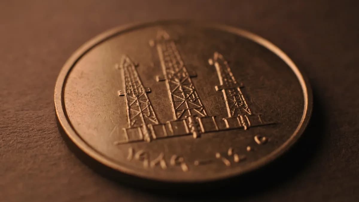 A close up of a coin on a table