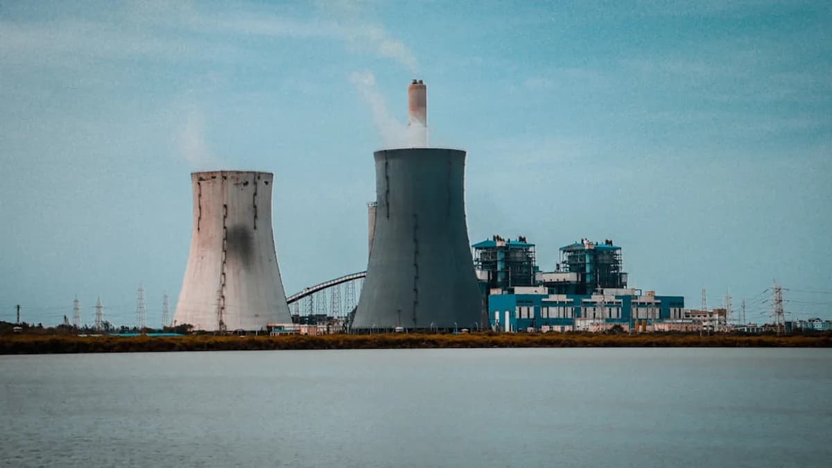 A nuclear power plant near a body of water