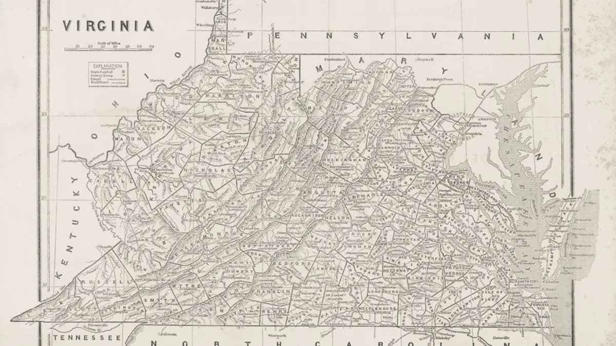 Map of virginia showing counties and cities