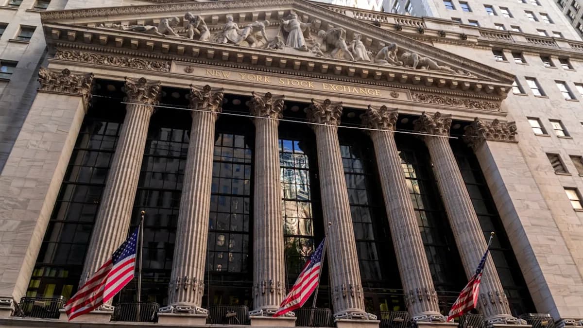 New york stock exchange building with american flags