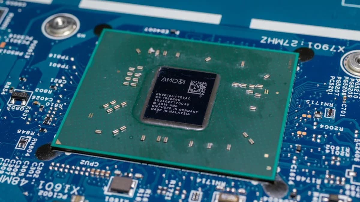 a close up of a cpu chip on top of a motherboard