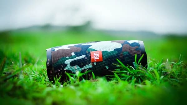 black and white floral pouch on green grass