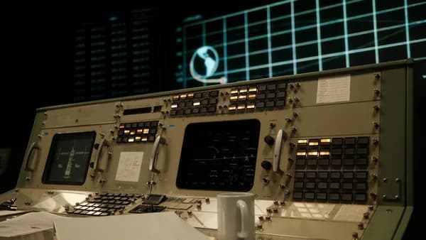 A control panel in a building at night