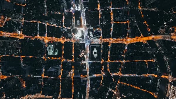 aerial view of city during night time