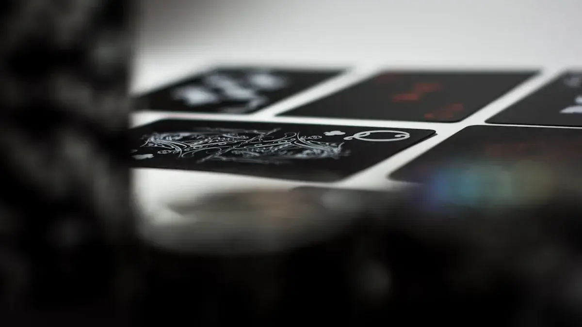 a stack of playing cards sitting on top of a table