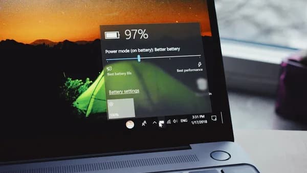 turn-on laptop displaying 97 percent battery