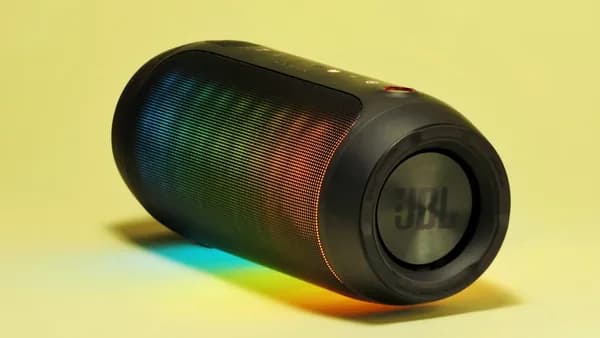 black and silver portable speaker
