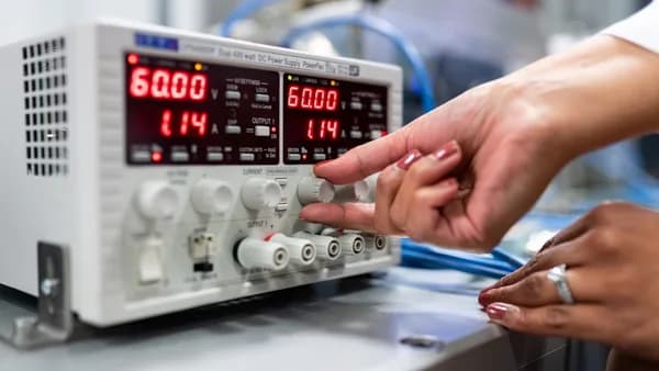 person holding gray audio mixer