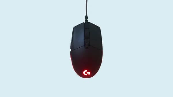 black and red corded computer mouse
