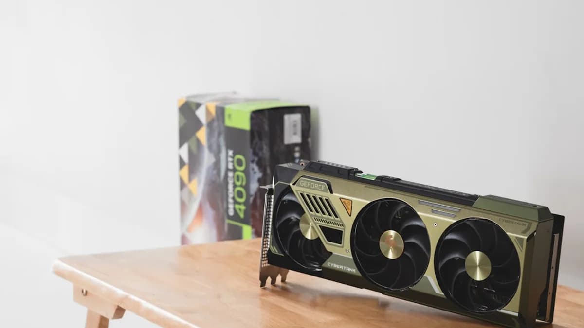 A wooden table topped with a radio next to a box
