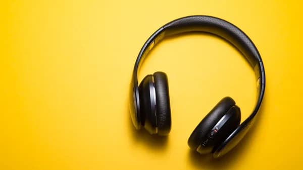 flatlay photography of wireless headphones